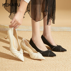KEKAFU 珂卡芙 法式高跟鞋女2024新款春季细跟高级感白色浅口单鞋百搭女鞋