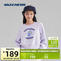 斯凯奇Skechers冬季女子奶茶熊加绒短款时尚宽松卫衣 石楠紫/00FW