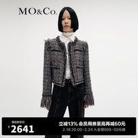 MO&Co.MUNN设计师联名系列2023冬重工12纱织短款垫肩外套 混色粗花呢 XS/155