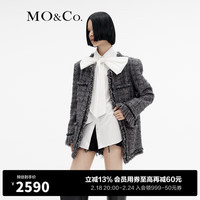 MO&Co. 摩安珂 MUNN设计师联名系列2023冬重工12纱织垫肩廓形外套 混色粗花呢 M/165