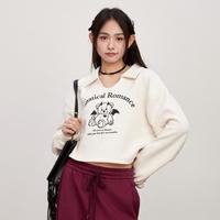 宽松短款卫衣刺绣工艺短上衣冬季小熊图案翻领卫衣