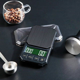 悦迪精准便携手冲咖啡电子秤小型计时咖啡称家用意式咖啡豆称重器 【充电款黑色】1公斤/0.1克+托盘