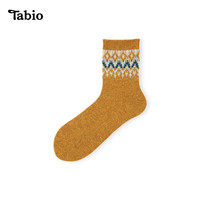 Tabio菱形提花袜子女秋冬透气高弹含羊绒ins潮女袜时尚复古中筒袜 姜黄色 22.5-24.5cm