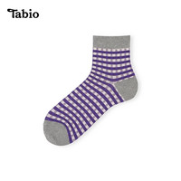 Tabio经典格子袜子男柔软透气吸湿短筒袜短袜男时尚百搭男袜 浅灰+紫格 25-27cm