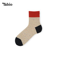 Tabio袜子男秋冬季含羊毛高弹透气外穿撞色中筒袜ins潮款男袜 杏&正黑 25-27cm