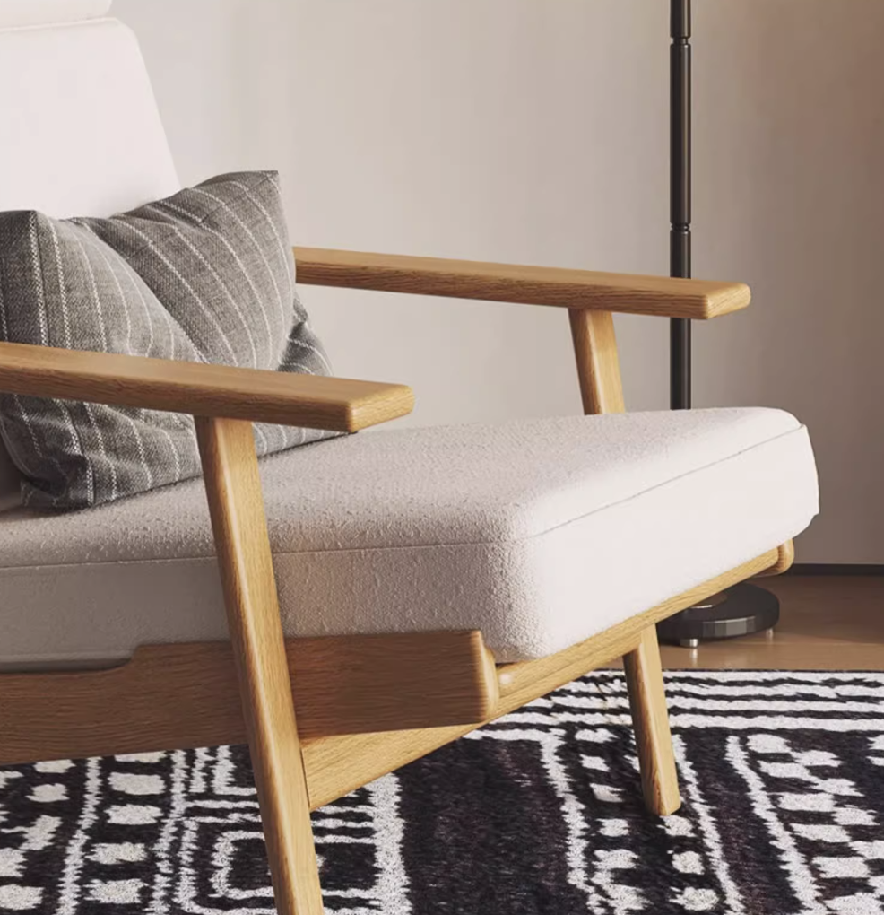 天坛家具首发纯实木沙发椅-启原系列，红橡木+高速回弹海绵单人布艺沙发躺椅 