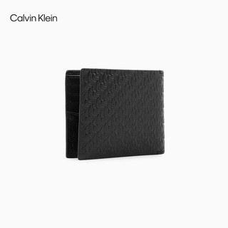 Calvin Klein Jeans男士商务休闲浮雕式LOGO压纹经典短款票夹钱包HP1562 001-太空黑 ST