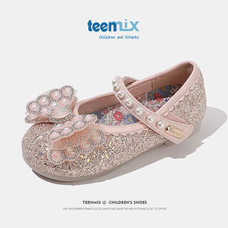 天美意（TEENMIX）天美意女童水晶鞋公主2024春季儿童皮鞋水钻演出单鞋宝宝 粉色 单层  30码