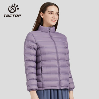 探拓（TECTOP）户外无缝羽绒服男款冬季立领轻薄白鸭绒防寒防风女士羽绒外套 女款香芋紫 S