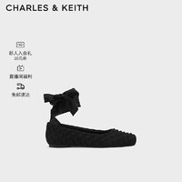 CHARLES&KEITH X Chet Lo系列绑带芭蕾舞鞋CK1-71720063 BLACK TEXTURED黑色纹理 37