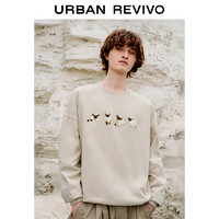 URBAN REVIVO UR2024春季男装时尚趣味刺绣图案超宽松圆领卫衣UML440006 卡其 S(XS-S)