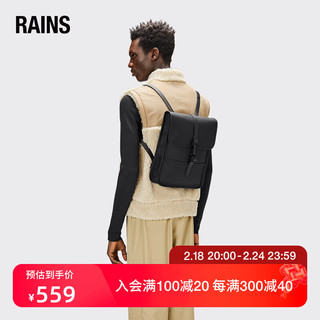 Rains 北欧经典双肩包 防水时尚背包电脑包书包男女Backpack Mini 黑色