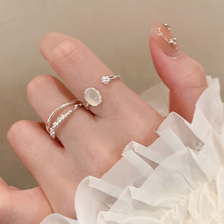 月光石素圈戒指女轻奢指环时尚甜酷风开口可调节食指戒 款式二