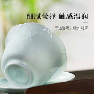 景德镇（jdz）【店】陶瓷影青浮雕三才盖碗高端喝茶泡茶具 国色天香