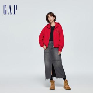 88VIP：Gap 盖璞 女装2024龙年新春LOGO刺绣宽松连帽衫新年舒适红色卫衣433672