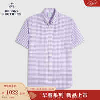 布克兄弟（BrooksBrothers）男士24年夏季新免烫扣结领格纹休闲衬衫 5000-浅紫色 M