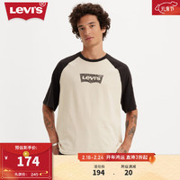 Levi's 李维斯 24春季男士圆领短袖T恤撞色拼接美式复古插肩显瘦 白色/黑色拼色 A7387-0001 L