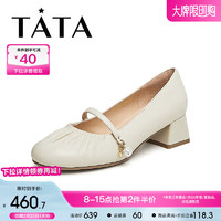 他她（TATA）2024春时尚休闲拼色百搭时髦粗跟单鞋女YDQ01AQ4 米色 36