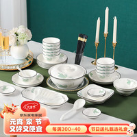 洁雅杰 碗碟套装家用简约陶瓷餐具整套装组合盘子碗筷礼盒春之意43件 春之意 43头