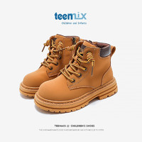天美意（TEENMIX）童鞋马丁靴男女小黄靴高帮 驼色 31码