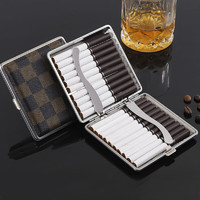 若烟烟盒20支装超薄便携男士皮质创意金属防压防潮香菸盒个性烟夹 皮质方格