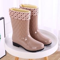 秋冬季时尚雨鞋女士中筒加绒保暖雨靴防滑水鞋胶鞋加棉水靴套鞋 卡其色(加绒)拍大一码 39