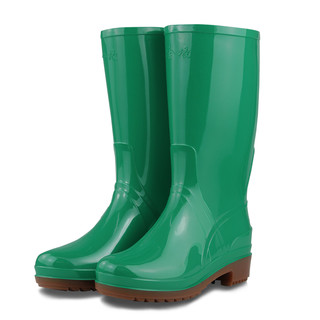 金橡四季通用雨鞋女式高筒雨靴防滑防水鞋食品卫生厨师户外清洁胶套鞋 028绿色 37