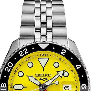 精工（SEIKO）日韩手表 5号Sports运动系列自动机械表GMT夜光黄盘日历潮流腕表 Yellow/Silver