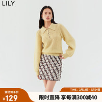 LILY 2022冬新款女装复古时尚老花显瘦高腰A字半身裙 721杏色 L