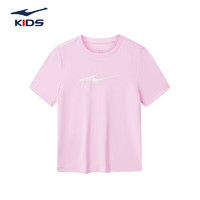 鸿星尔克儿童装男童速干短袖t恤夏季短T男生夏装运动半袖T恤 浅粉紫 140cm