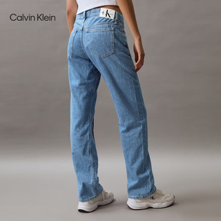 Calvin Klein Jeans24春夏女士舒适亚麻分割线低腰直筒牛仔裤J223379 1A4-牛仔浅蓝 26