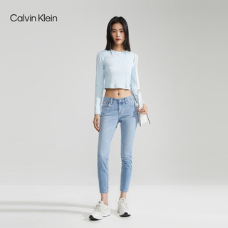 Calvin Klein Jeans24春季新款女士经典贴章休闲合体水洗微弹牛仔裤J223371 1AA-牛仔浅蓝