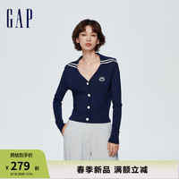 Gap女装2024春季刺绣logo海军领撞色针织开衫修身上衣890003 海军蓝 155/76A(XS)亚洲尺码