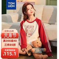 唐狮 TONLION冬季长袖卫衣女针织新年前胸龙图案插肩圆领卫衣 米白 M