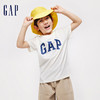 Gap 盖璞 男女童2024春季新款LOGO撞色纯棉圆领短袖T恤儿童装上衣 米白色A00686