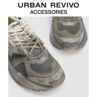 URBAN REVIVO2024春季男士复古做旧风拼接运动鞋UAMS40004 暖灰 39
