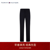 TOMMY HILFIGER 24早春男装羊毛混纺商务通勤条纹排扣合身西裤TQ001702 黑色401 46