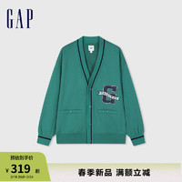 Gap男女装2024春季LOGO撞色宽松V领大G开衫外套上衣892189 绿色 170/92A(M)亚洲尺码