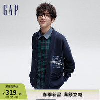 Gap男女装2024春季LOGO撞色宽松V领大G开衫外套上衣892189 海军蓝 185/104A(XXL)亚洲尺码