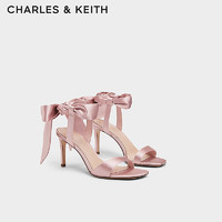 CHARLES&KEITH24春一字带缎面蝴蝶结绑带高跟鞋CK1-61720177 粉红色Pink 34