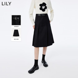 LILY 2023冬新款女装洋气百褶通勤设计感高腰半身裙
