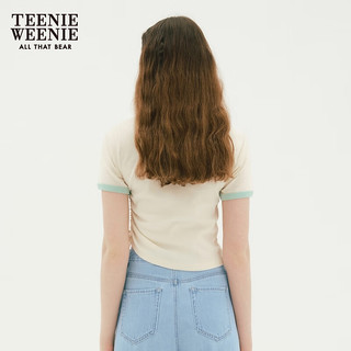 Teenie Weenie小熊女装2024春装设计感短袖T恤短款上衣辣妹装 绿色 175/XL