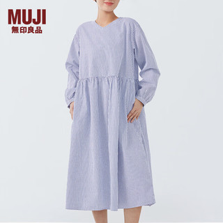 无印良品 MUJI 女式 棉平纹 衬衫连衣裙 女装裙子春季早春 内搭可叠穿 蓝色格纹 XL (165/92A)