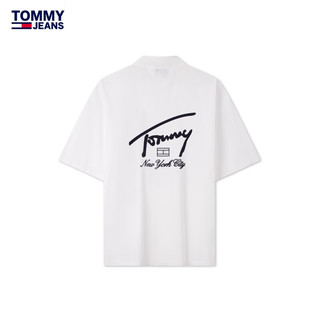 TOMMY JEANS 24春季男装纯棉撞色签字体刺绣复古合身短袖衬衫19139 白色YBR XS