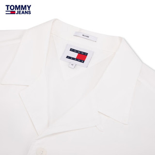TOMMY JEANS 24春季男装纯棉撞色签字体刺绣复古合身短袖衬衫19139 白色YBR XS