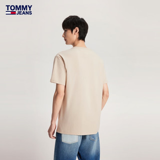 TOMMY JEANS24春季男装纯棉通勤拱形字母刺绣合身版短袖T恤18665 米白色ACG XS（：100-120斤）