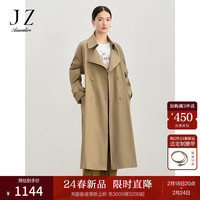 玖姿·安娜蔻帅气工装风双排扣腰带长款外套风衣女2024春季 卡其 S