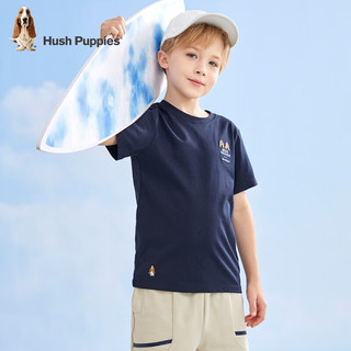 暇步士（Hush Puppies）童装男童女童短袖夏季儿童T恤圆领衫 藏蓝 105cm