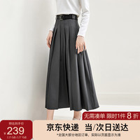 尚都比拉尚都比拉纯色中腰百褶半身休闲中长款百褶裙 深灰色 XL 