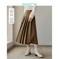 INMAN 茵曼 羊毛呢法兰绒百褶半身裙女松紧腰宽松百搭裙18348|328 咖啡色